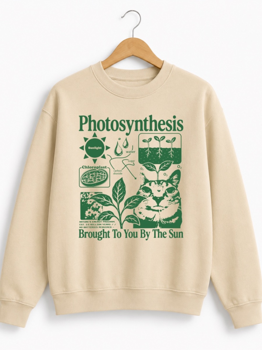 Sand Sweatshirt with Green Photosynthesis Graphic